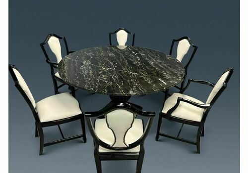 A Truly Special World Class, One Off Solid 5ft Diameter Solid Marble Designer Circular Dining Table Set In An Art Deco Style.