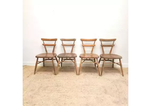 Ercol Stacking Chairs Vintage Red Dot Mid Century Elm Beech Small Rare