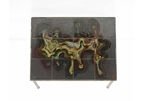 60s Modernist Vintage Side Table With Tiled Artwork
