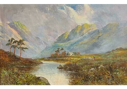 F. E. Jamiesonantique Scottish Highland Mountain Valley River & Cottage Strathtay Perthshire1920