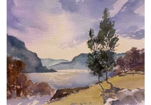 Anthony Averybritish Original Impressionist Watercolor Lake District Open Landscape View