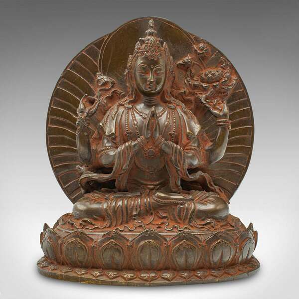 Antique Buddhist Avalokiteshvara Figure, Asian, Bronze Deity, Icon, Victorian photo furniture