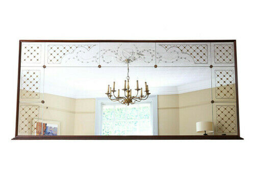 Antique Large Quality Italian Mahogany Chateau Overmantle / Wall Mirror C.1950 – Elegant Vintage Decor