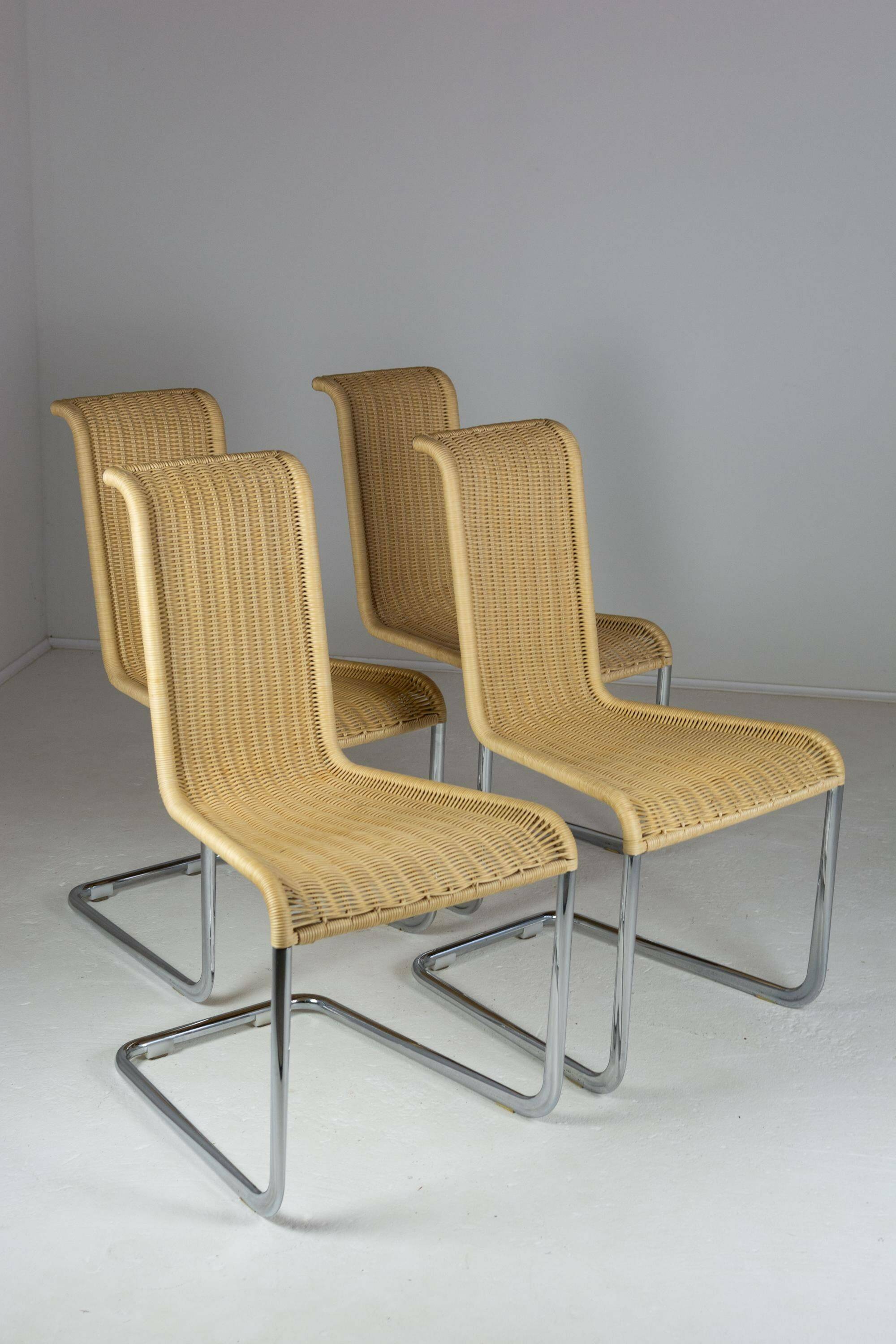 B20 Cane And Chrome Cantilever Dining Chairs By Axel