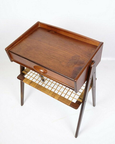 Bedside Table   Teak   Drawer & Wicker Shelf   Danish Design   Søren Rasmussen   1960s photo furniture