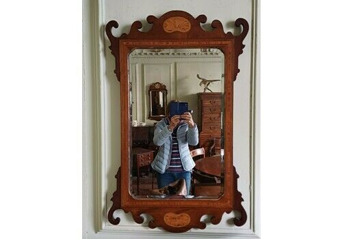 Mahogany Inlaid Fret Wall Mirror Edwardian