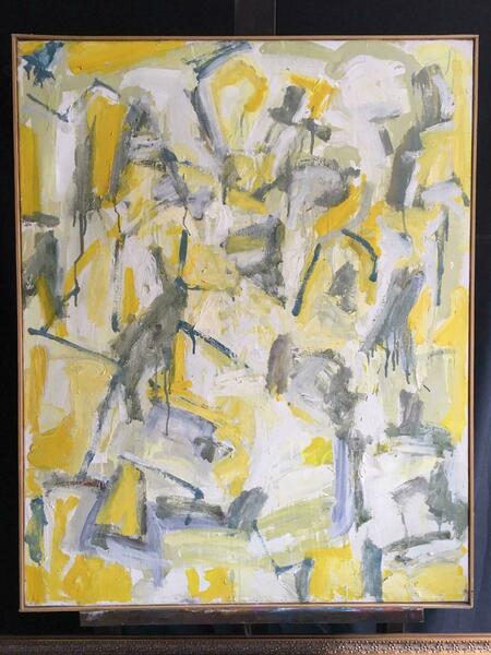 Unknownyellow And Grey Abstract Huge Oil Painting On Canvas Cubist Expressionist Work1992 photo furniture