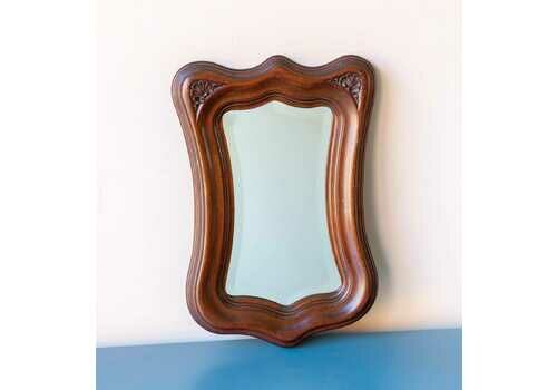 Antique Art Nouveau Mirror, Hand Carved Frame, Mahogany Scalloped Wooden Mirror, Victorian Wall Hanging, 19th Century