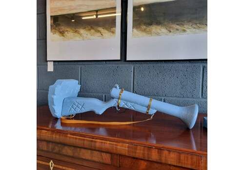 Pair Of Hand Carved Wooden Shotgun Candle Holders | Rustic Rifle Decor With Leather Straps