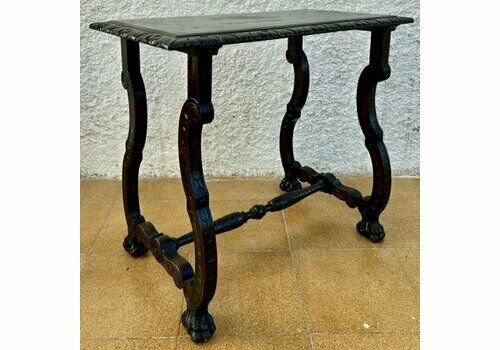 Early 19th Century Baroque Spanish Side Table With Lyre Legs And Marquetry Top, 1890s
