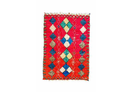Red Boucherouite Berber Carpet   215 X 150 Cm