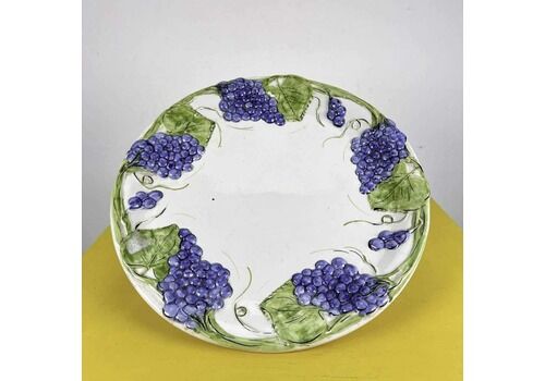 Vintage Ornamental Plate In Bassano Ceramic With Embossed Grape Decoration