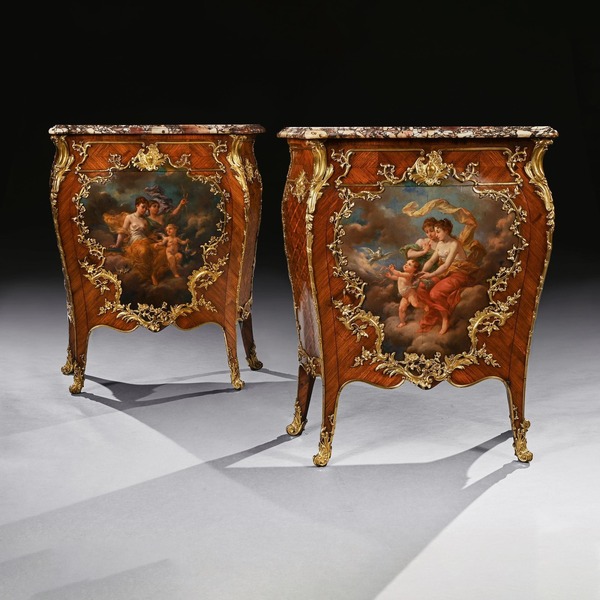 Pair Of Gilt Bronze Mounted 19th Century French Kingwood And Vernis Martin Petit Commodes photo furniture