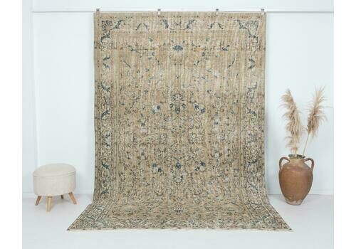 Vintage Rug, Neutral Turkish Rug, Low Pile Rug, Oushak Rug, Anatolian Rug, Oversized Rug, Area Rug, Antique Rug, A4101