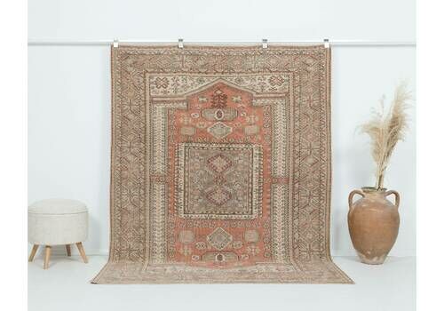 5.6 X 7.5 Feet Vintage Rug, Wool Rug, Turkish Rug, Antique Rug, Handmade Rug, Oushak Rug, Anatolian Rug, Low Pile Rug, Naturel Rug, Old Rug