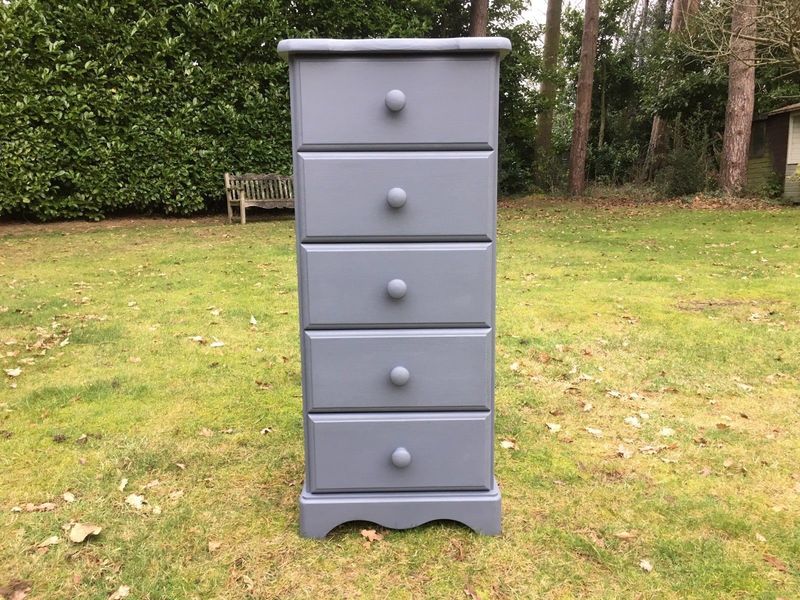 Pine Tallboy Chest Of Drawers In Dark Grey Vinterior