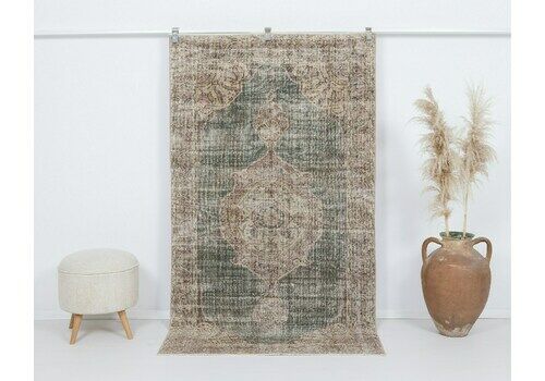 4x7 Vintage Rug, Green Faded Turkish Rug, Antique Handmade Rug,Old Rug, Anatolian Rug, Low Pile Rug, Naturel Rug,Kitchen Rug,Wool Rug, A4423