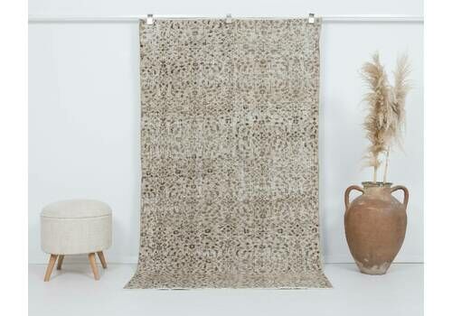 4x7 Vintage Rug, Neutral Flowery Turkish Rug, Antique Rug, Handmade Rug, Anatolian Rug,Low Pile Rug,Oushak Rug,Kitchen Rug,Wool Rug, Old Rug