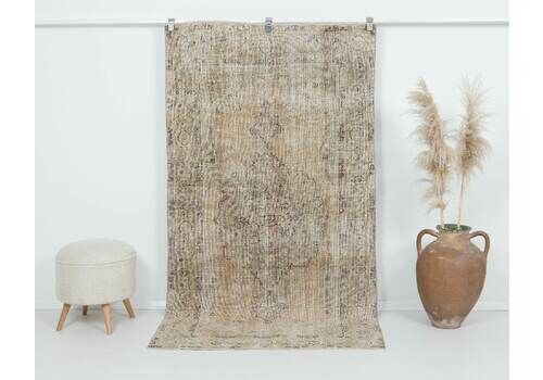 4x7 Turkish Rug, Neutral Oushak Rug, Antique Handmade Rug, Vintage Rug, Anatolian Rug, Low Pile Rug, Naturel Rug, Kitchen Rug, Wool Rug,