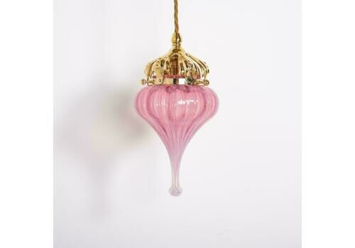 Cranberry Pink Vaseline Glass Drop Shade With Polished Brass Arts & Crafts Style Galleries