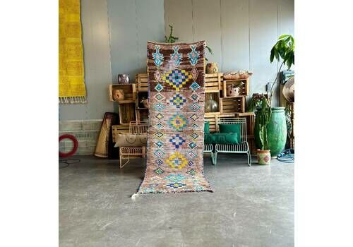 Moroccan Boujaad Runner Vintage Rug 95x275 Cm, Pink Moroccan Berber Carpet, Moroccan Interior Rug