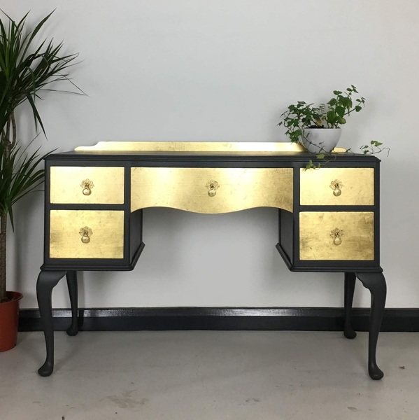 Vintage Queen Anne Style Wooden Dressing Table Original Restored