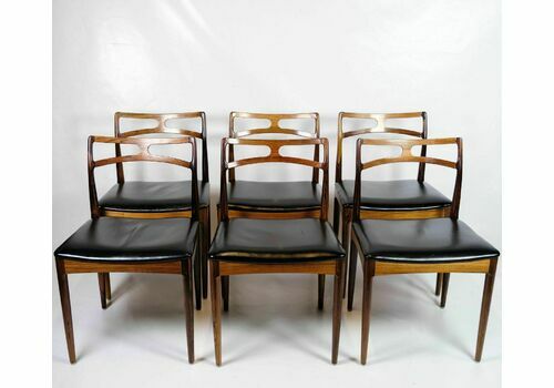 Set Of 6 Dining Chairs   Model 94   Rosewood & Black Leather Seat   Johannes Andersen   Christian Linneberg Furniture Factory   1960s Excellent Condit
