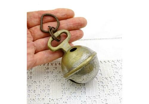 Antique French Large Silver Plated Brass Farm Horse Bell, Retro Round Metal Sleigh Bell From France, Vintage Collectible Chime, Jingle Bell