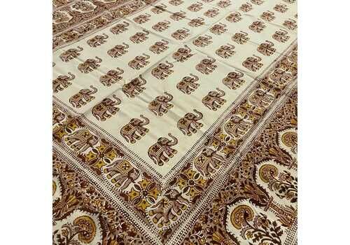 Hand Printed Indian Fabric 146x217cm Elephant Pattern Block Pink White Tapestry Cotton Handmade Craft Dress Making Traditional Cloth India