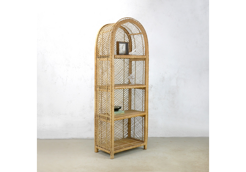 Mid Century Vintage Rattan Wicker Cane Shelving Storage Unit Boho #102740