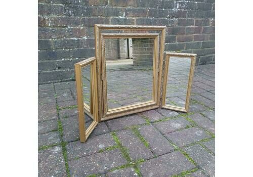 Classic Vintage Retro 70s Gold Gilt Triple Dressing Table Mirror Adjustable