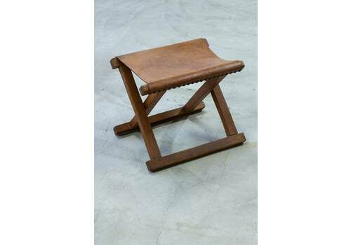 Danish Leather And Oak Folding Stool