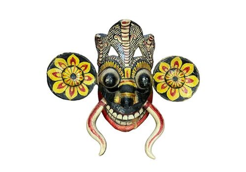 Early 20th Century Sri Lankan Carved And Painted Wood Gara Raksha Mask