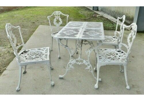 Weathered Metal Garden Set, Table And 4 Chairs