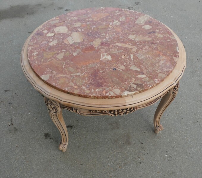 Circular French Carved Coffee Table With Marble Top photo furniture