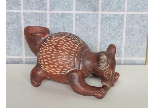 Mexican Clay Coati Sculpture | Inah Museum Reproduction | Pre Hispanic Style Pottery Animal Vessel | Aztec Maya Inspired Art Decor