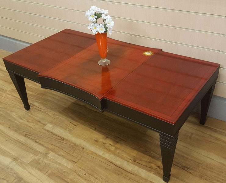Vintage Coffee Table Upcycled With Red Unicorn Spit On Carved And