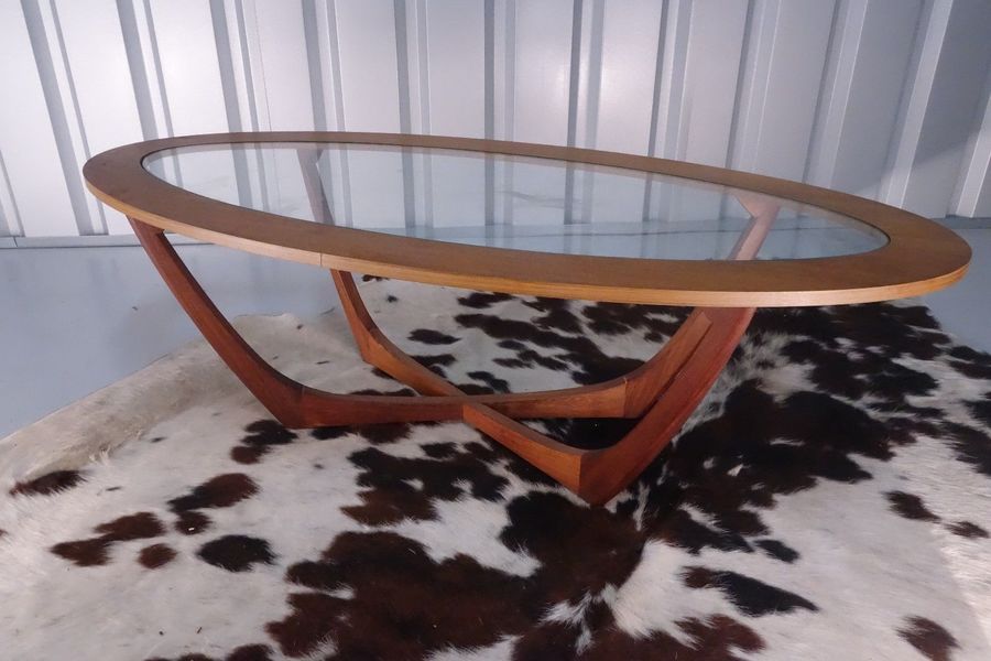 Retro Vintage Mid Century Teak And Afromosia Oval Glass Coffee