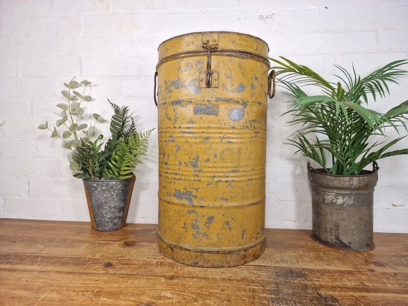 Vintage Indian Industrial Galvanised Metal Rice Grain Storage Drum Bin ...