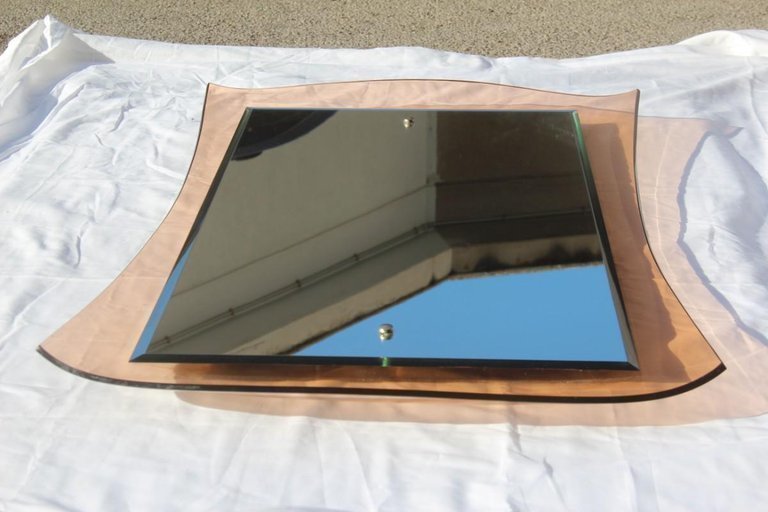 Curved Cristal Art Wall Mirror Rectangular Pink Midcentury Italian Design 1960s photo furniture