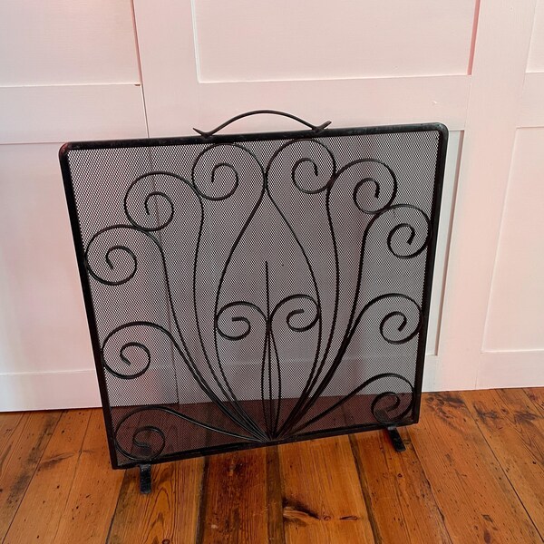Antique Fireguard Fireplace Screen Metal Cast Iron Black Vintage Fire ...