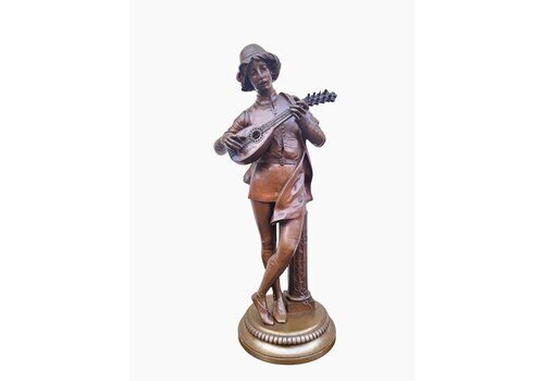 Paul Dubois, The Florentine Singer Of The 15th Century, Signed Bronze, 19th Century