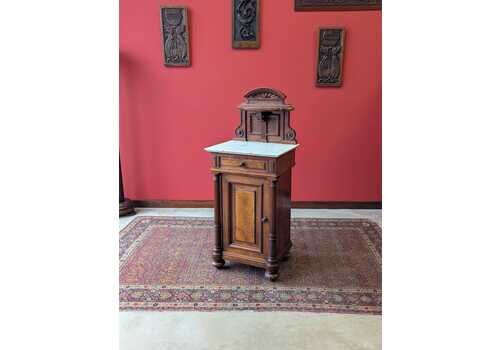 Antique Victorian Walnut Marble Topped Nightstand Bedside Pot Cupboard