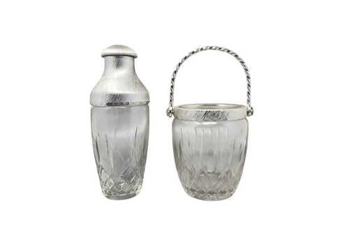 1960s Gorgeous Cut Crystal Cocktail Shaker With Ice Bucket By Arir. Made In Italy.