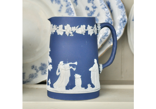 A Beautiful C19th Adams Pottery Jasperware, Tunstall Figural Jug In Cobalt Blue