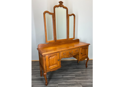 Vintage Dressing Table With Mirror French Oak Louis Vanity Table Makeup Lot 3563
