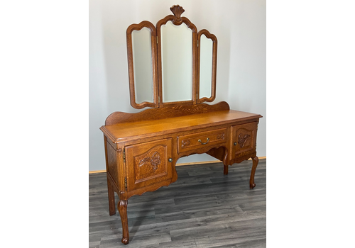 Vintage Dressing Table With Mirror French Oak Louis Vanity Table Makeup Lot 3566