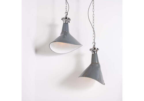 Vintage Grey Enamel Angled Elliptical Pendants By Benjamin Electric