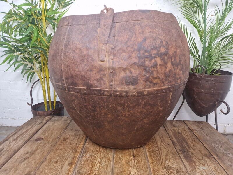 Xl Large Rustic Riveted Iron Metal Well Bucket Olive Tree Garden Planter Pot Tub photo furniture
