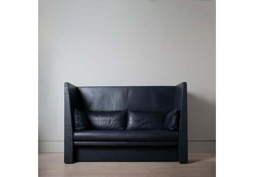 Anthracite Black Leather Coupe Sofa